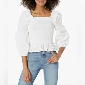 White Long Sleeve Ruffled Smocked Women's Top
